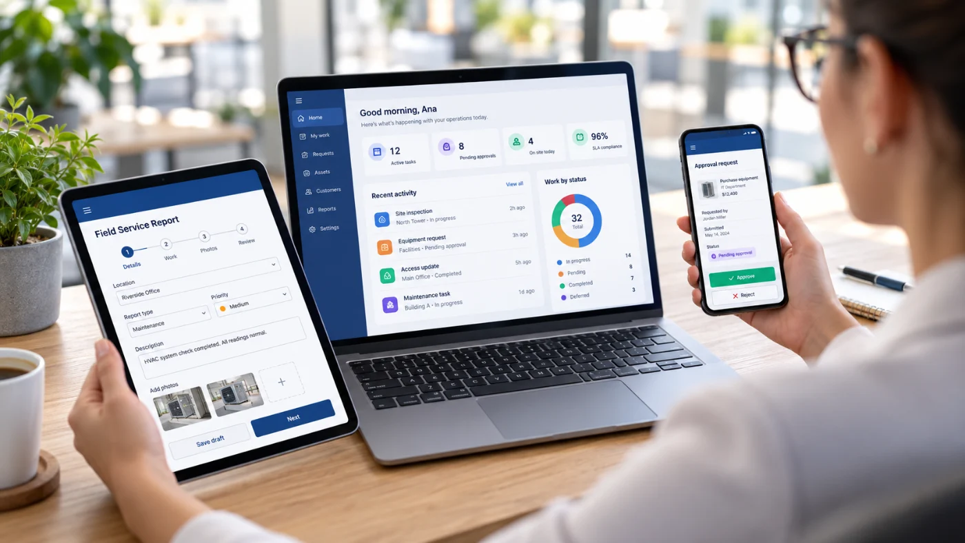App de gestion funcionando en notebook, tablet y celular